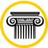 A line drawing of an ionic column in black on a white background, surrounded by a yellow circle.